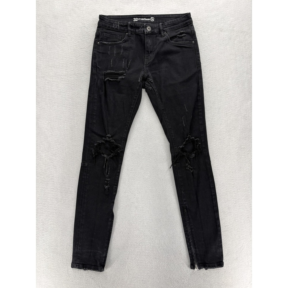 Crysp Denim Skinny Jeans Mens 32x34 Black Distressed Ankle Zip Stretch Denim Y2K